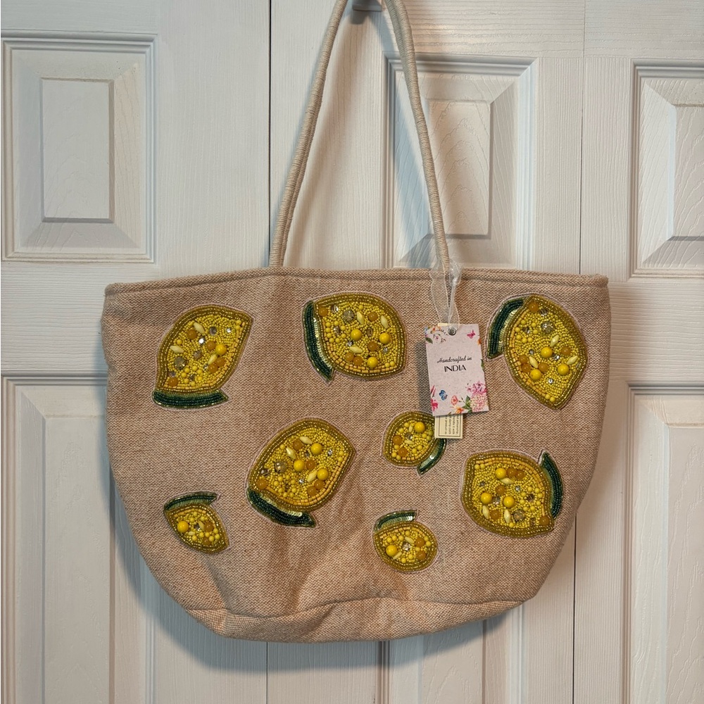NWT Viral Beaded Lemons Handcrafted in India Tote Bag